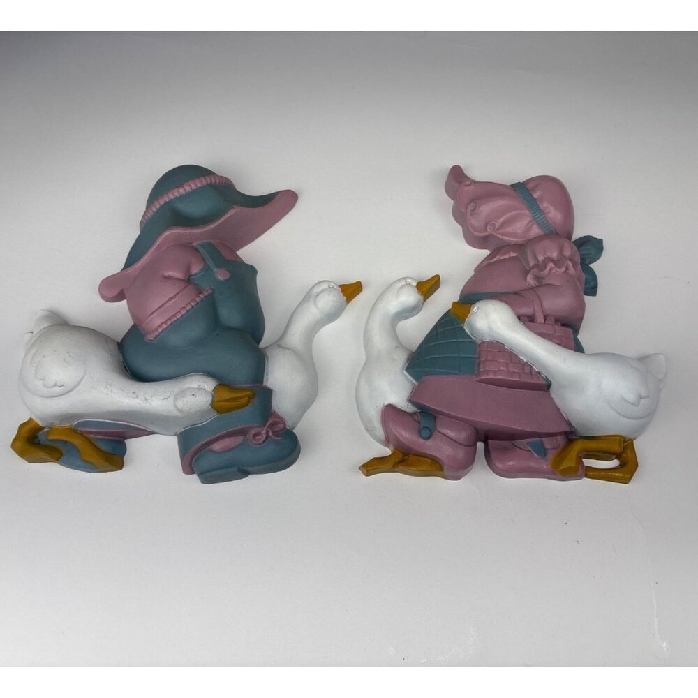 Burwood Pair Goose Wall Plaques Pig Farmer Country Decor 9" Vintage USA 2865-B 1